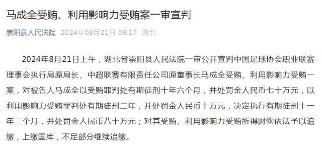 开云登录-中超原董事长马成全获刑11年3个月 并处罚金80万